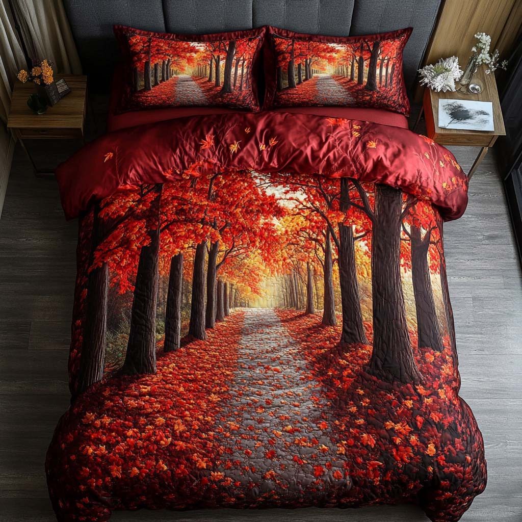 Golden Grove quilted 3-piece bedding set on a made bed with two matching pillow shams