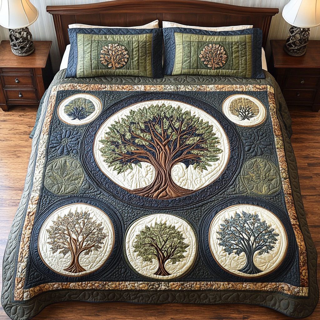 Golden Grove quilted 3-piece bedding set on a made bed with two matching pillow shams