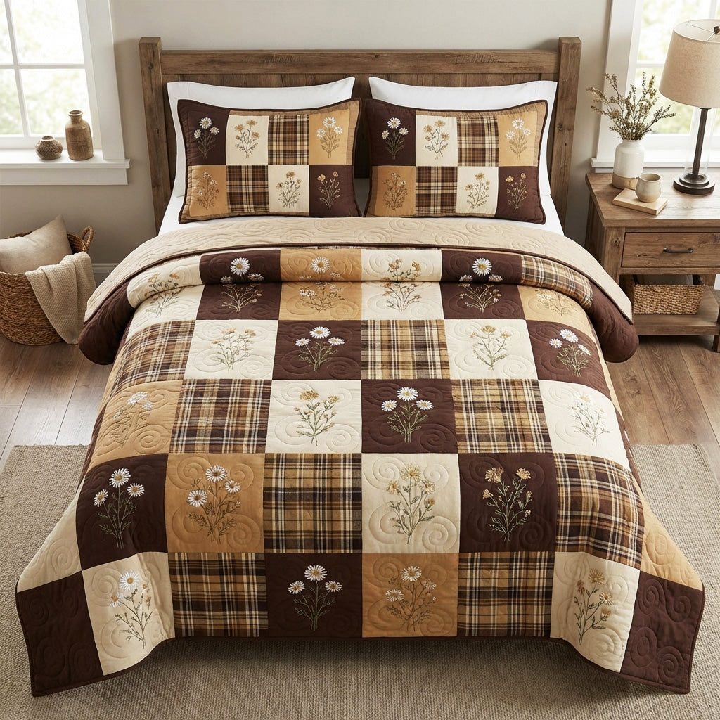 Golden Harvest quilted 3-piece bedding set on a made bed with two matching pillow shams