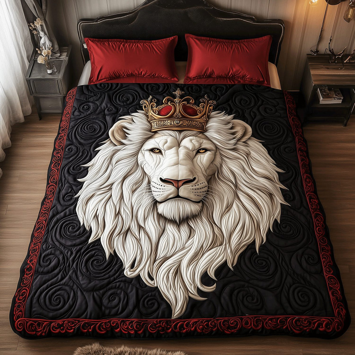 Golden Horizon quilted 3-piece bedding set on a made bed with two matching pillow shams