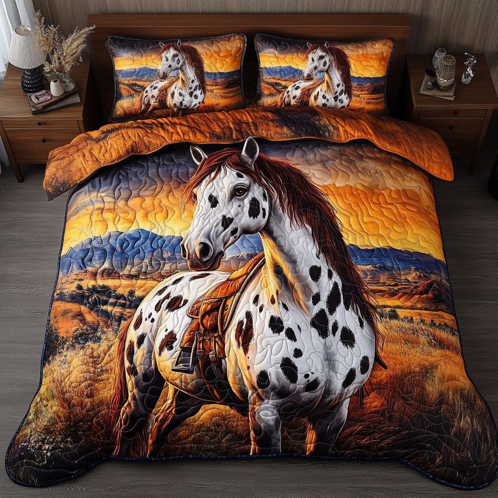 Golden Majesty quilted 3-piece bedding set on a made bed with two matching pillow shams