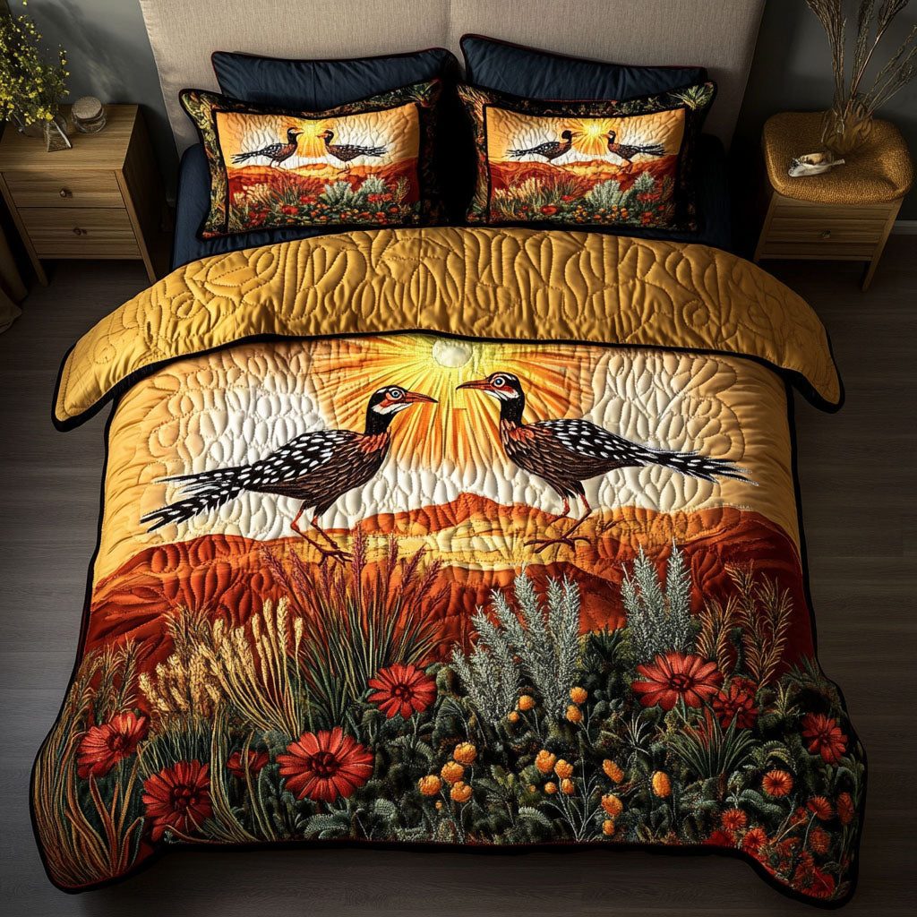 Golden Mirage quilted 3-piece bedding set on a made bed with two matching pillow shams