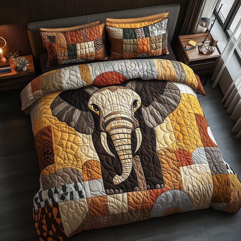 Golden Plains quilted 3-piece bedding set on a made bed with two matching pillow shams