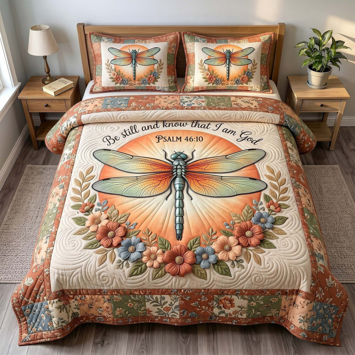 Grace In Flight quilted 3-piece bedding set on a made bed with two matching pillow shams