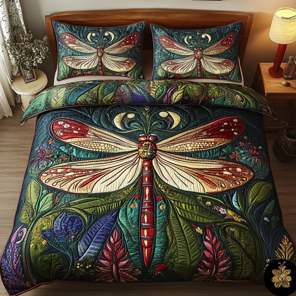 Graceful Drift quilted 3-piece bedding set on a made bed with two matching pillow shams