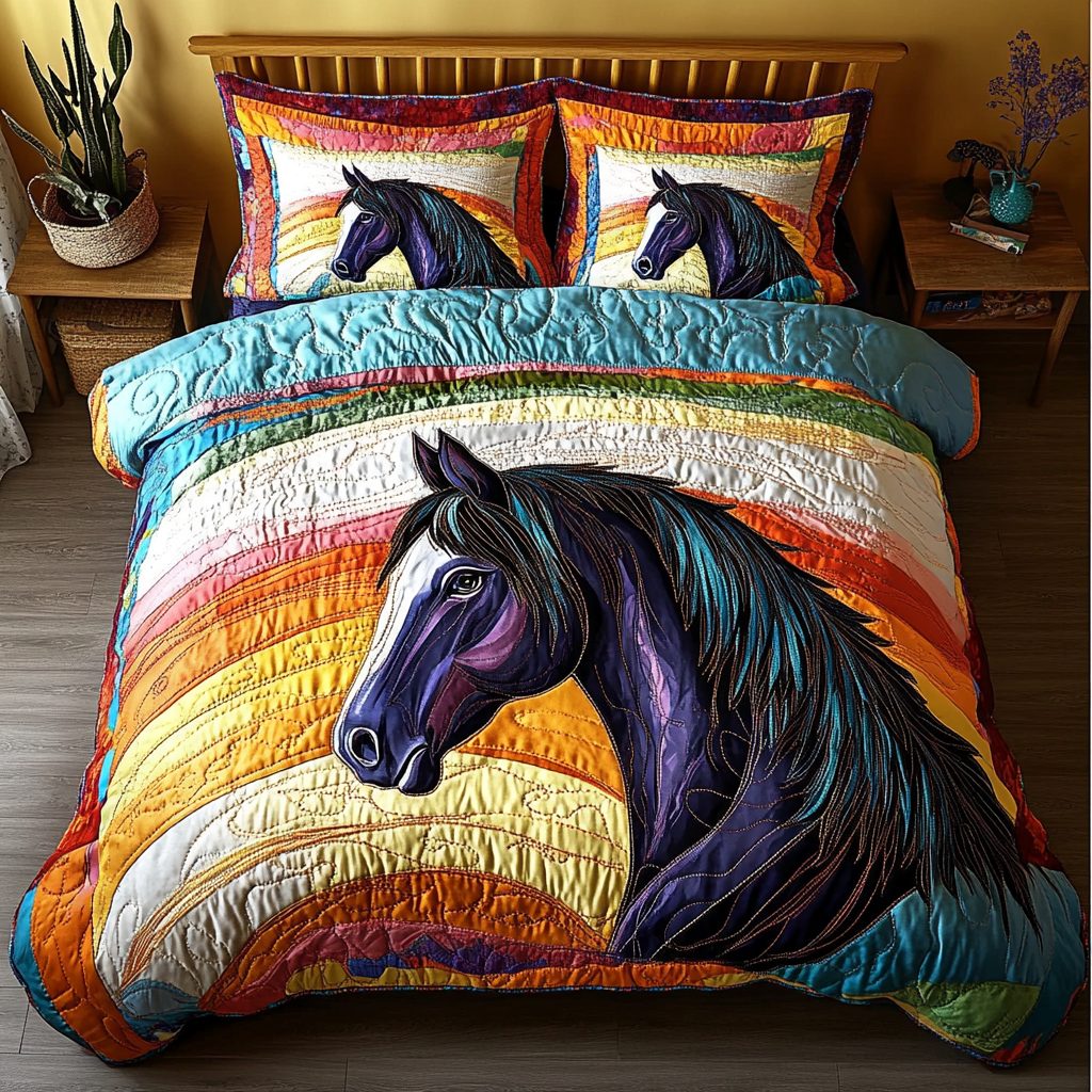 Graceful Stride quilted 3-piece bedding set on a made bed with two matching pillow shams