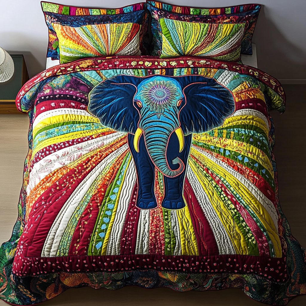 Grey Guardian quilted 3-piece bedding set on a made bed with two matching pillow shams