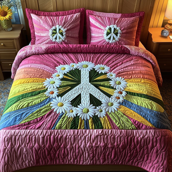 Groovy Dreams quilted 3-piece bedding set on a made bed with two matching pillow shams
