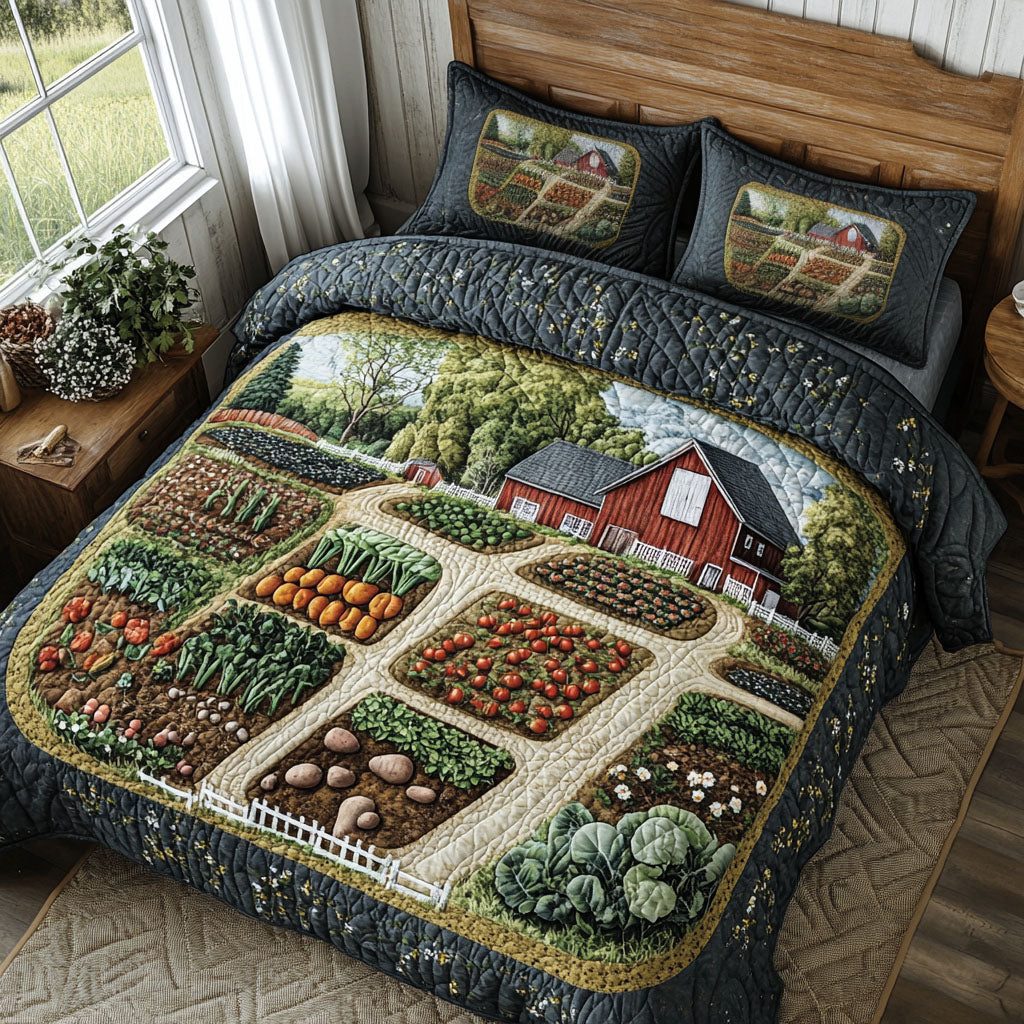Harvest Fields quilted 3-piece bedding set on a made bed with two matching pillow shams