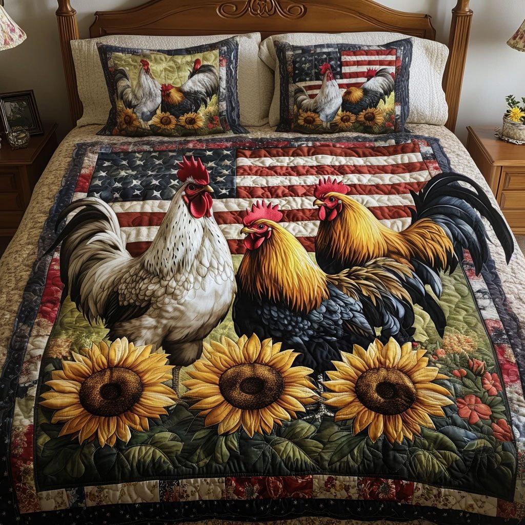 Harvest Glory quilted 3-piece bedding set on a made bed with two matching pillow shams