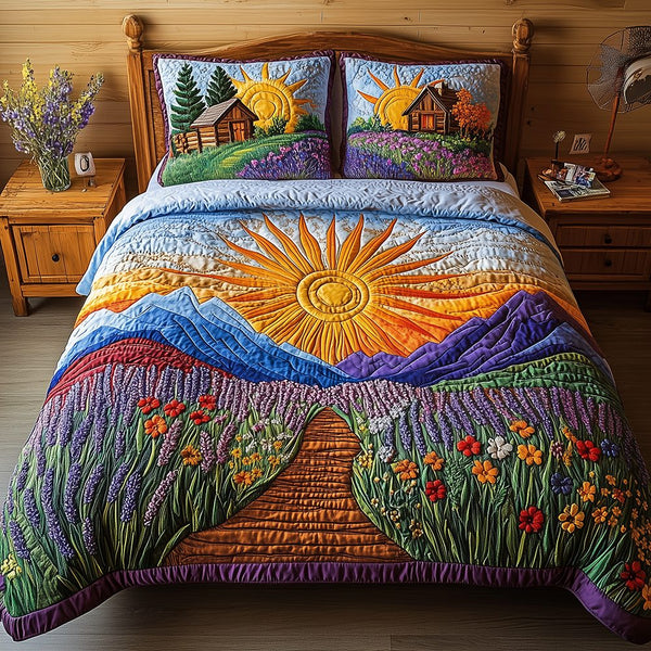 Heaven Sunlit quilted 3-piece bedding set on a made bed in a softly lit bedroom