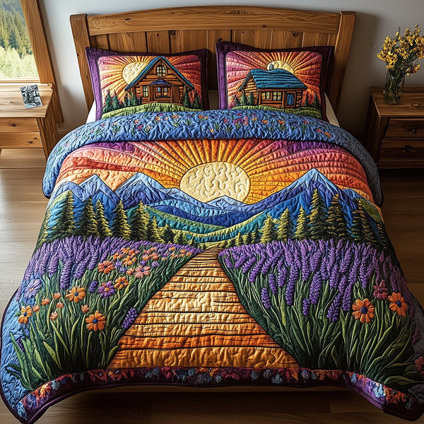 Heaven Sunlit quilted 3-piece bedding set on a made bed in a softly lit bedroom