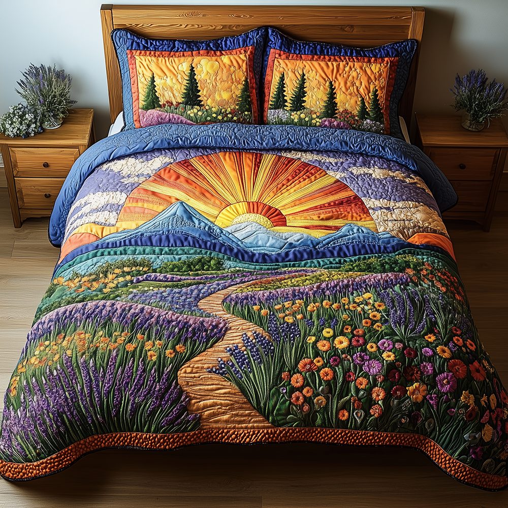 Heaven Sunlit quilted 3-piece bedding set on a made bed in a softly lit bedroom