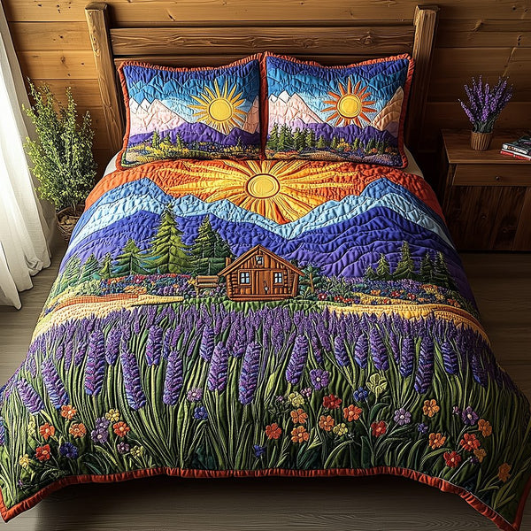 Heaven Sunlit quilted 3-piece bedding set on a made bed in a softly lit bedroom