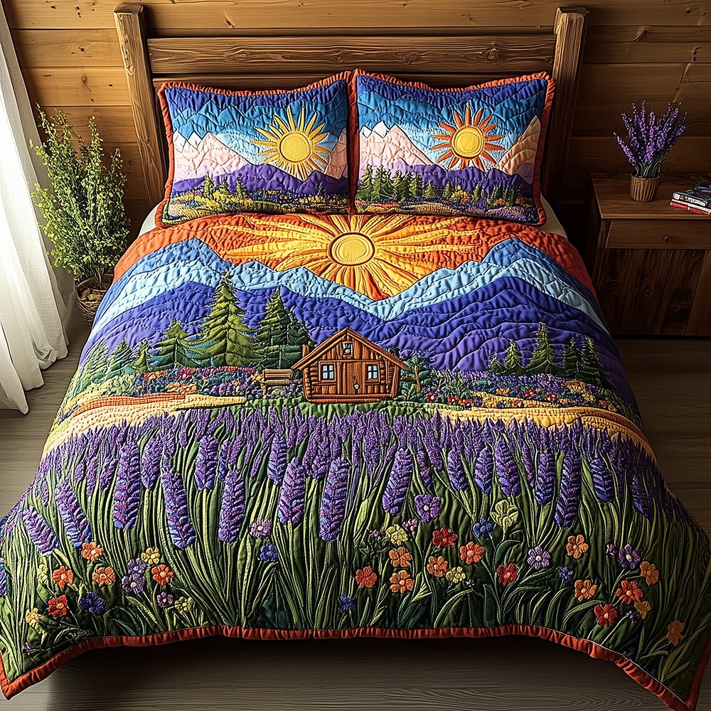 Heaven Sunlit quilted 3-piece bedding set on a made bed in a softly lit bedroom