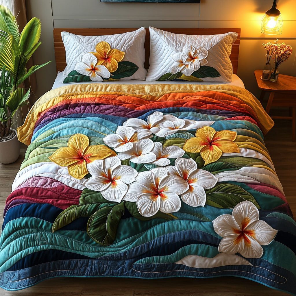 Heavenly Bloom quilted 3-piece bedding set on a made bed in a softly lit bedroom