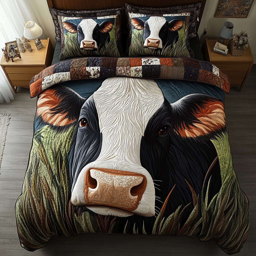 Herd Haven quilted 3-piece bedding set on a made bed with two matching pillow shams