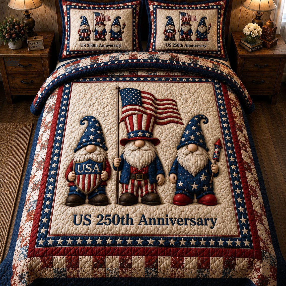 Heritage Patch quilted 3-piece bedding set on a made bed in a farmhouse bedroom