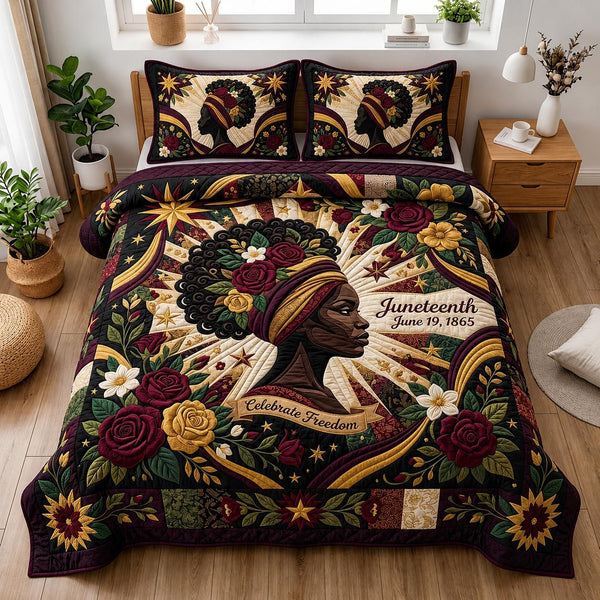 Heritage Soul quilted 3-piece bedding set on a made bed in a farmhouse bedroom