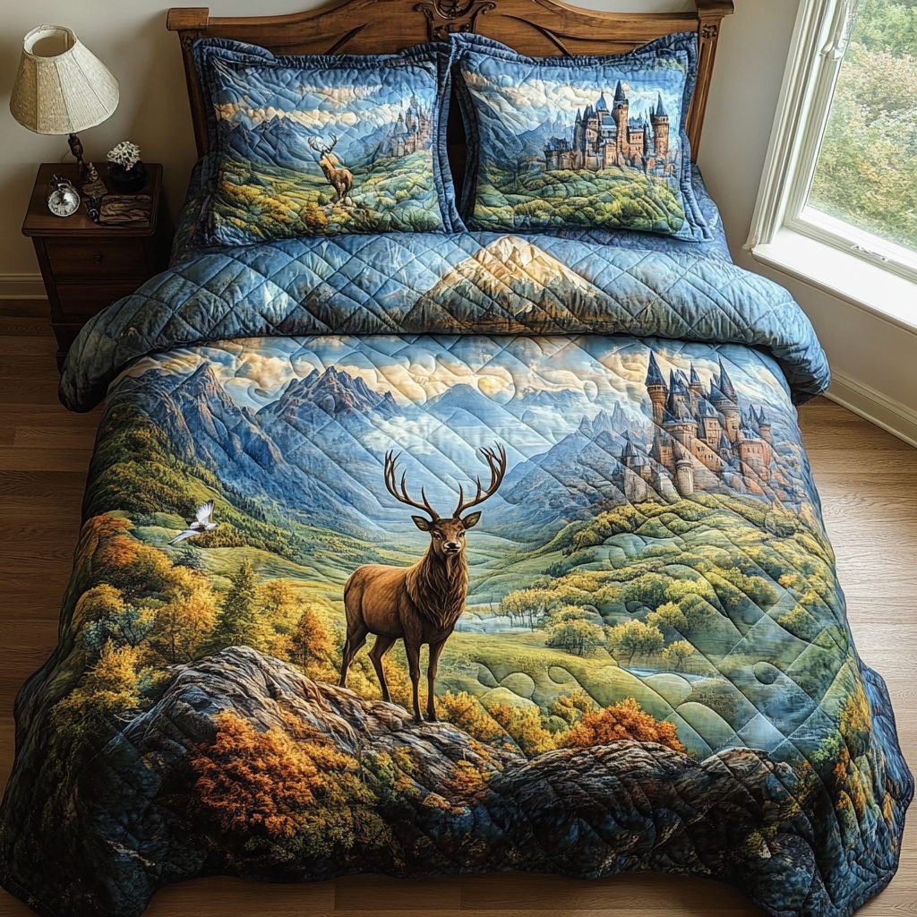 Hidden Fjord quilted 3-piece bedding set on a made bed with two matching pillow shams
