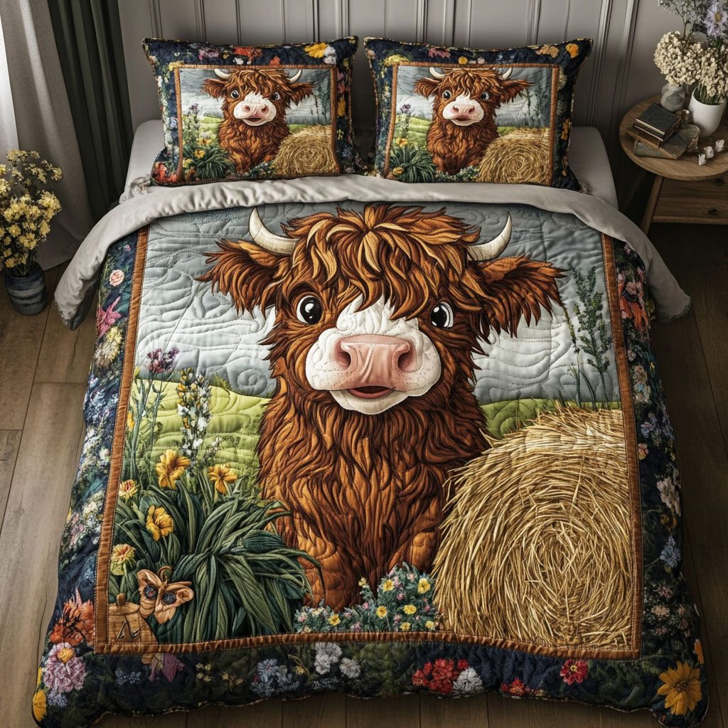 Highland Bliss quilted 3-piece bedding set on a made bed with two matching pillow shams