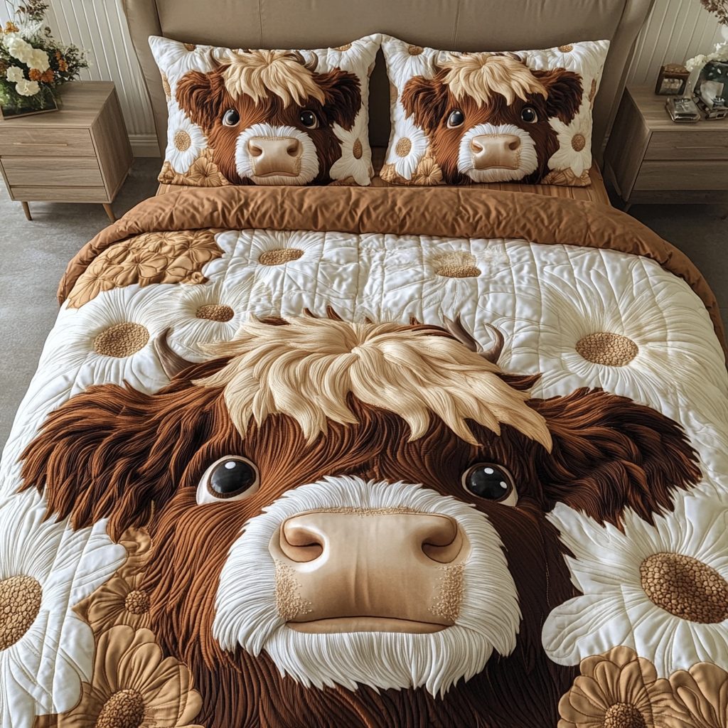 Highland Dreams quilted 3-piece bedding set on a made bed with two matching pillow shams