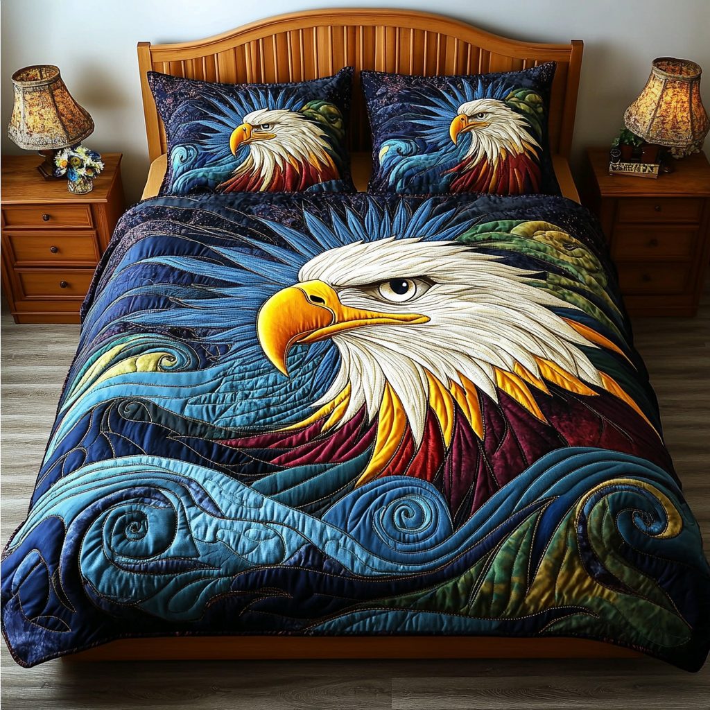 Highland Hunter quilted 3-piece bedding set on a made bed with two matching pillow shams