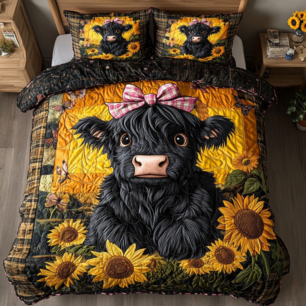Highland Spirit quilted 3-piece bedding set on a made bed with two matching pillow shams