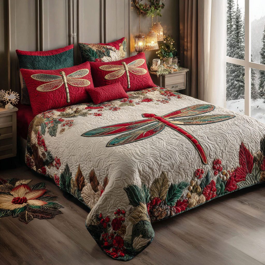Holiday Winglight quilted 3-piece bedding set on a made bed in a winter-styled bedroom