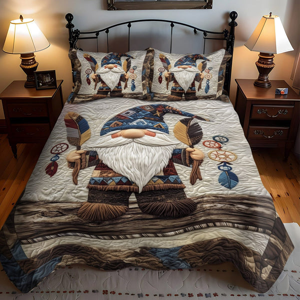 Hollow Oak quilted 3-piece bedding set on a made bed with two matching pillow shams