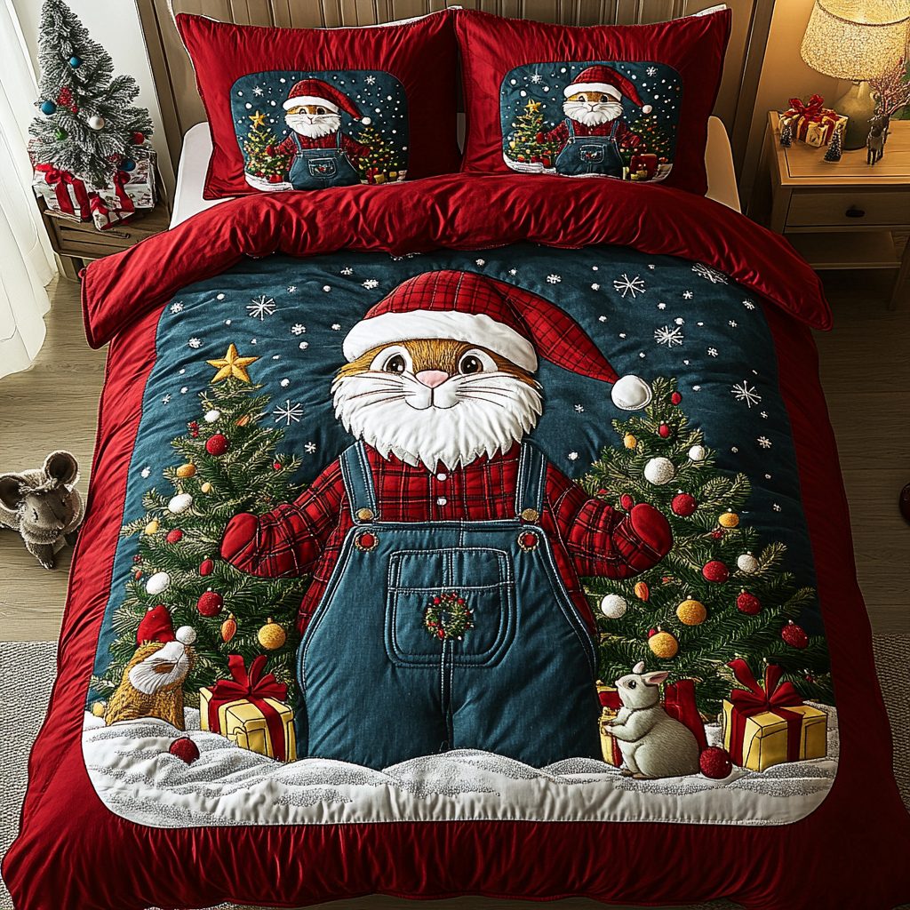 Holly Hopper Joy quilted 3-piece bedding set on a made bed with two matching pillow shams