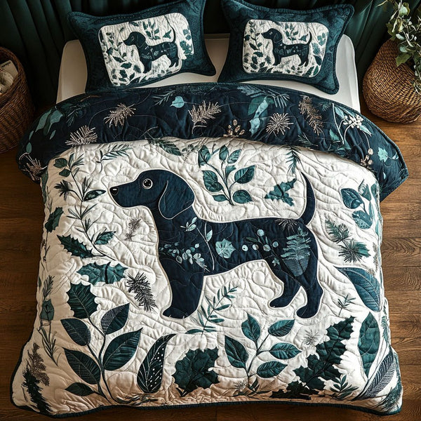 Holly Hound quilted 3-piece bedding set on a made bed with two matching pillow shams