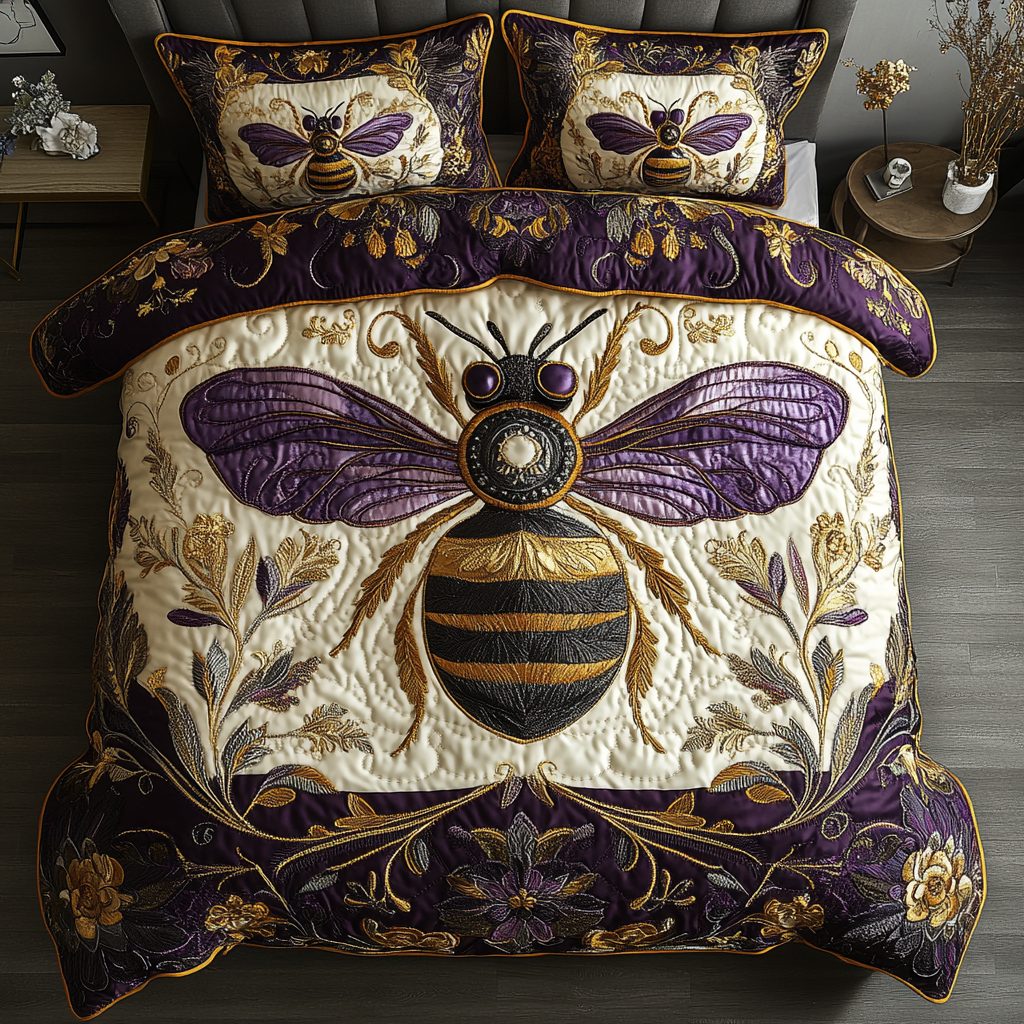 Honeycomb Bliss quilted 3-piece bedding set on a made bed with two matching pillow shams