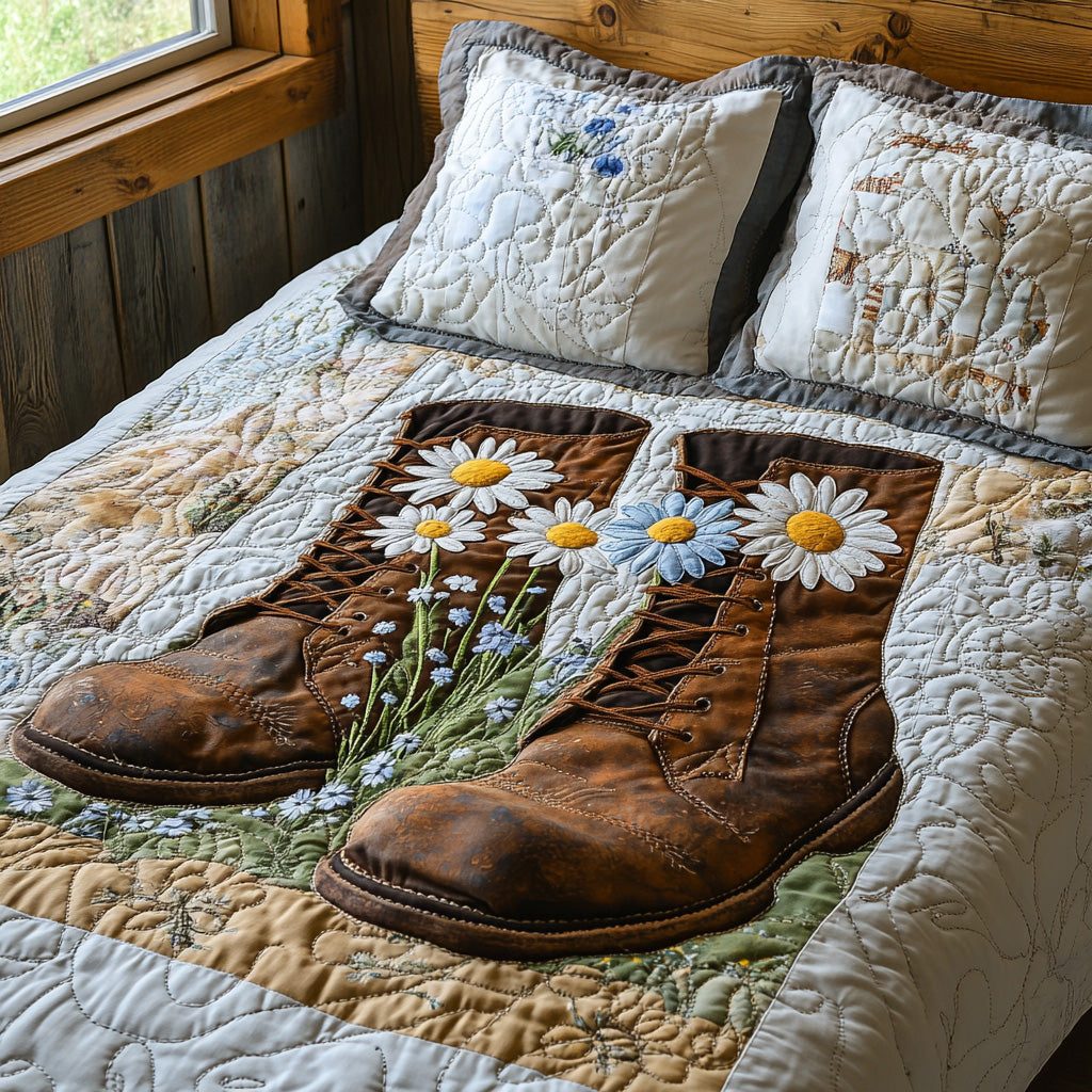 Horizon Peak quilted 3-piece bedding set on a made bed with two matching pillow shams
