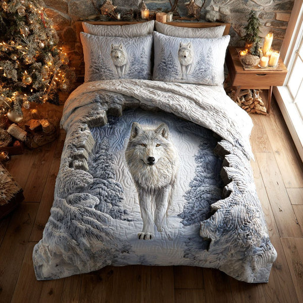 Ice Howler quilted 3-piece bedding set on a made bed with two matching pillow shams