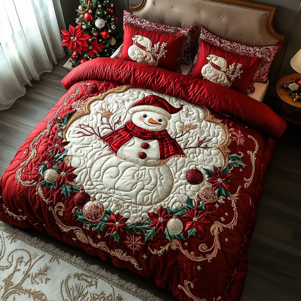 Icy Delight quilted 3-piece bedding set on a made bed in a winter-styled bedroom
