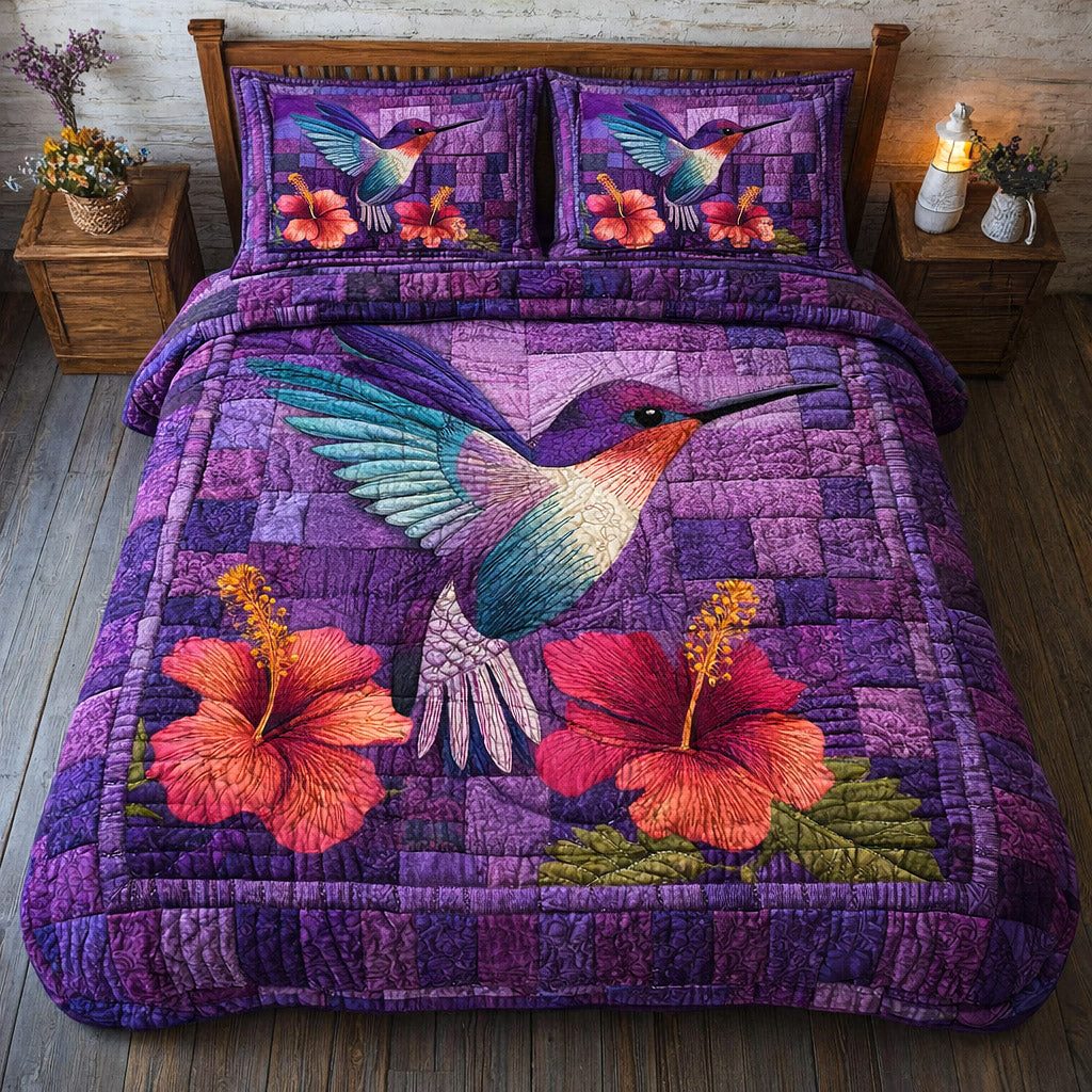 Iridescent Flutter quilted 3-piece bedding set on a made bed with two matching pillow shams