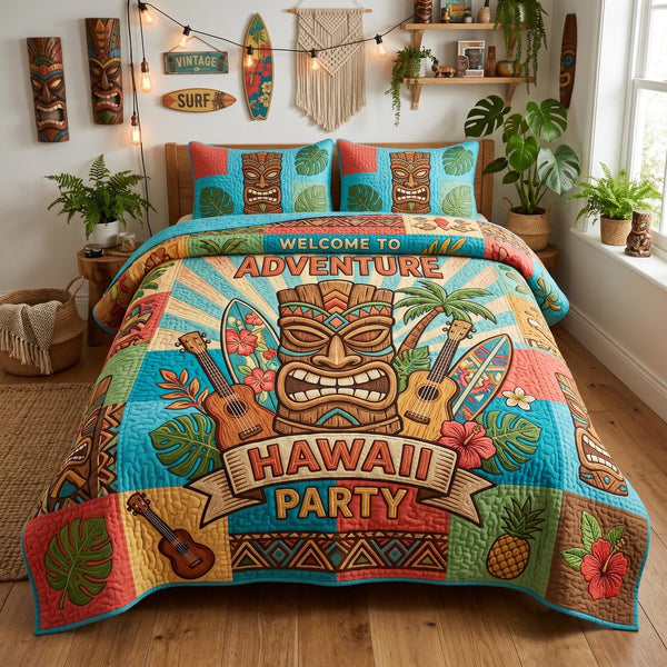 Island Guardian quilted 3-piece bedding set on a made bed in a light coastal bedroom