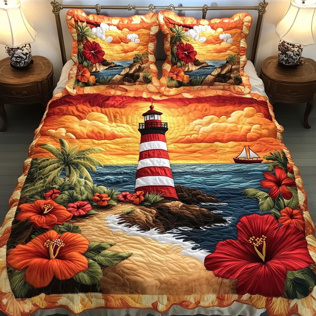 Island Keeper quilted 3-piece bedding set on a made bed in a light coastal bedroom