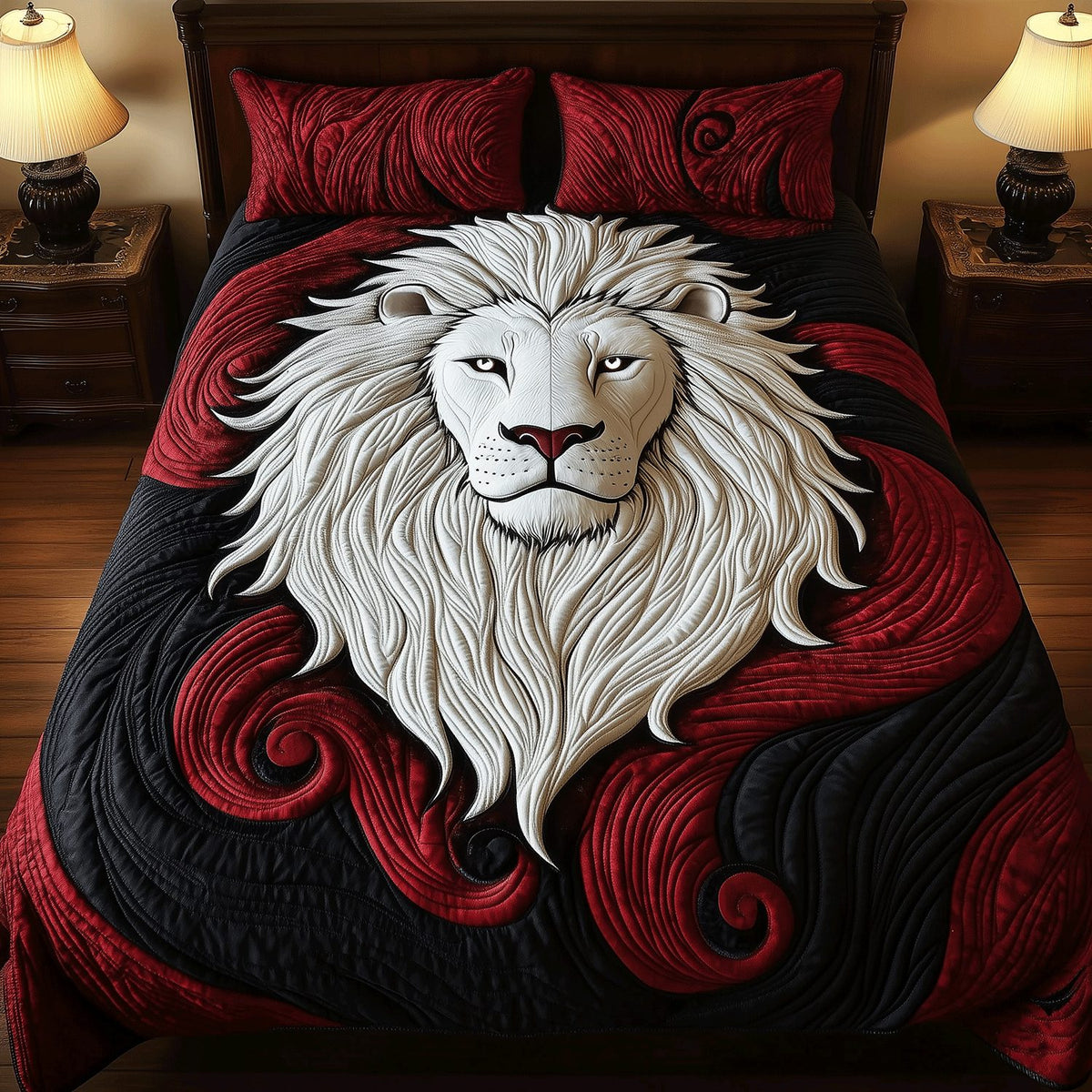 Ivory Acres quilted 3-piece bedding set on a made bed with two matching pillow shams