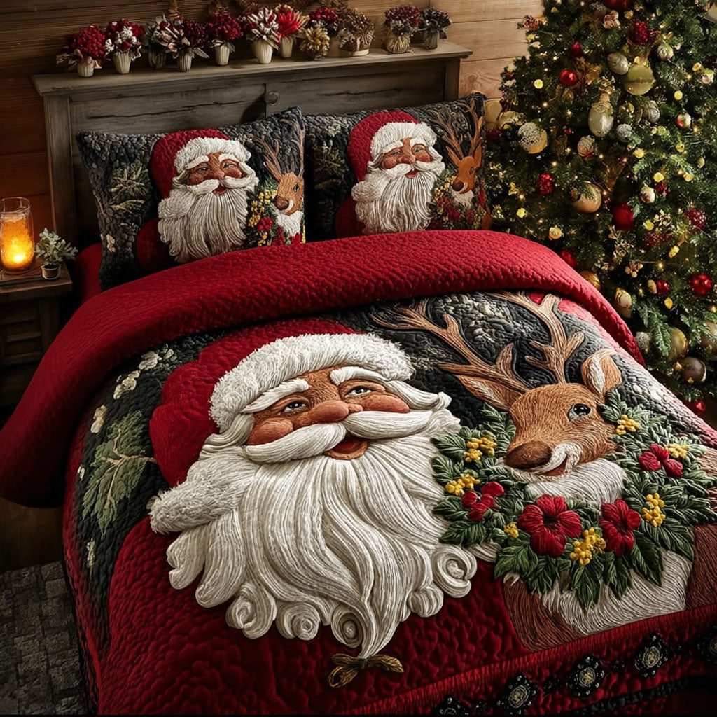 Jolly Night quilted 3-piece bedding set on a made bed with two matching pillow shams