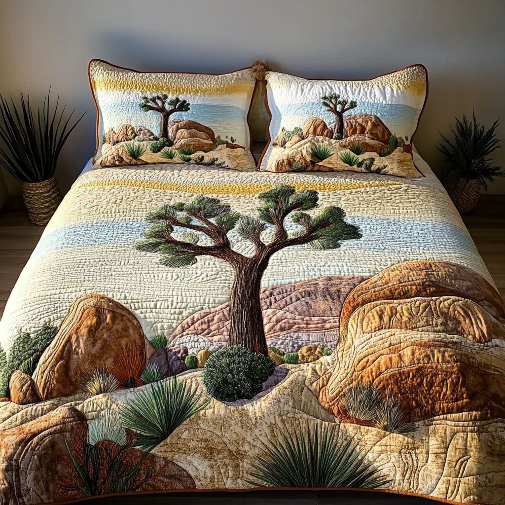 Joshua Dreams quilted 3-piece bedding set on a made bed with two matching pillow shams