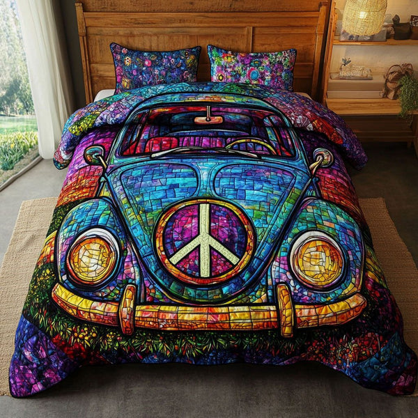 Joy Ride Nights quilted 3-piece bedding set on a made bed with two matching pillow shams