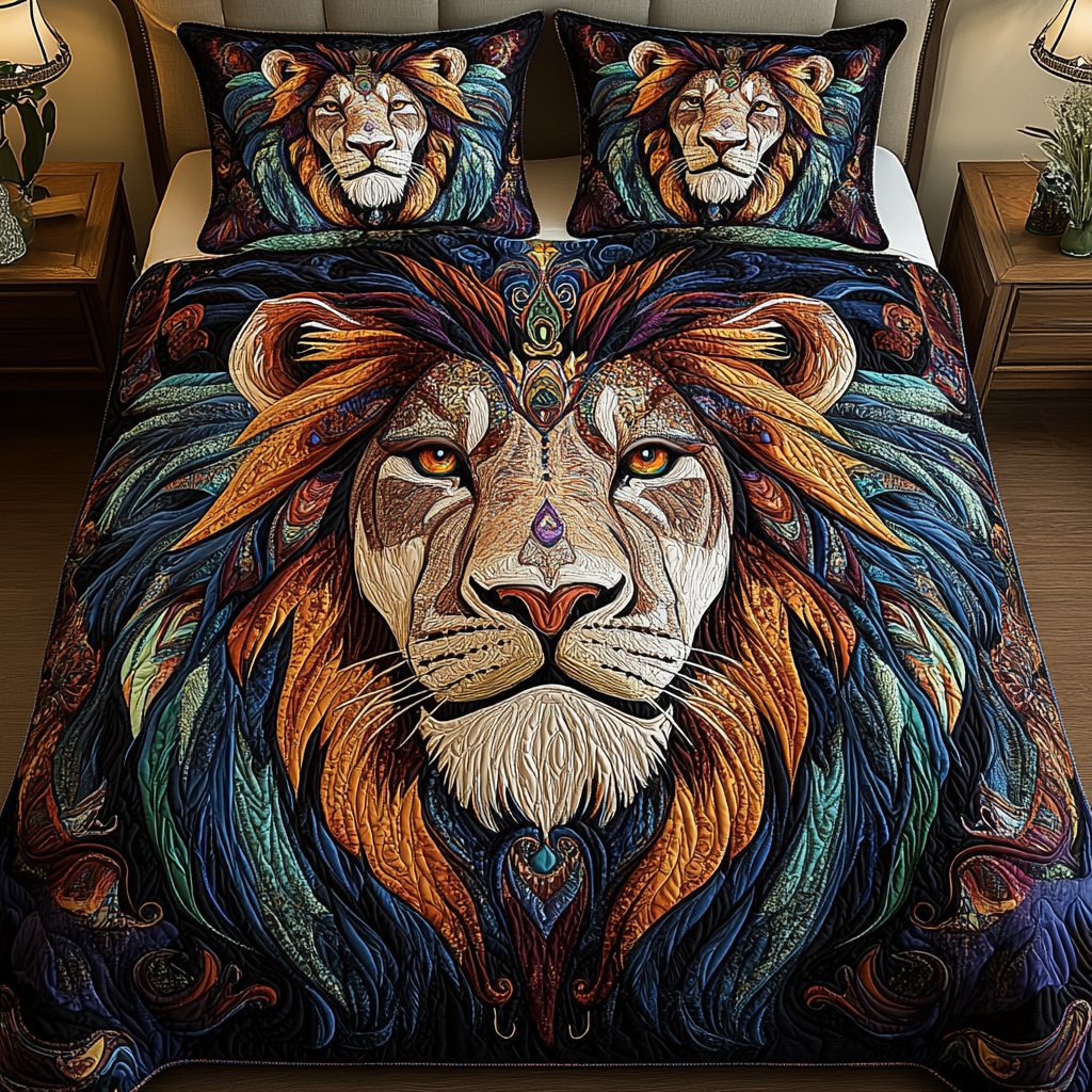 King Gaze quilted 3-piece bedding set on a made bed with two matching pillow shams