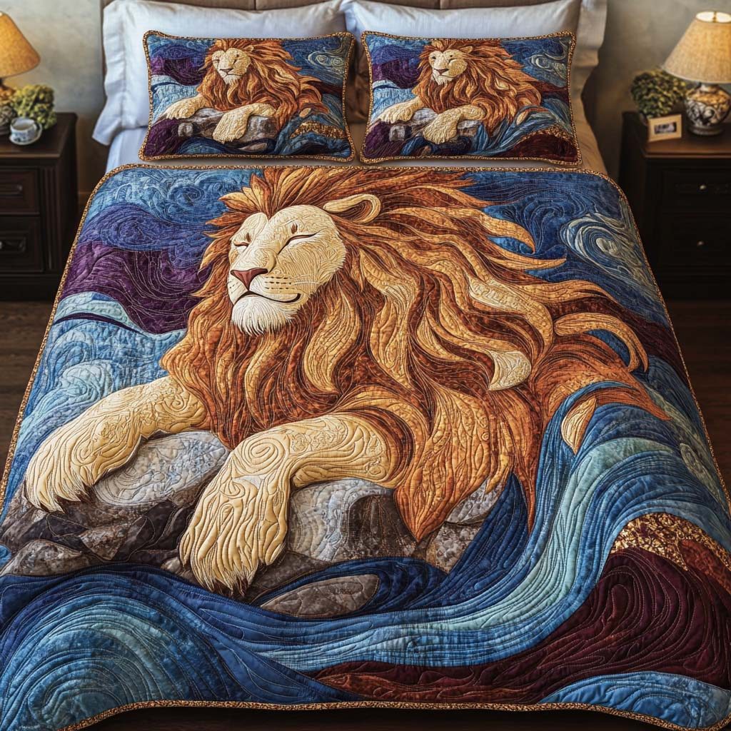 King Glory quilted 3-piece bedding set on a made bed with two matching pillow shams