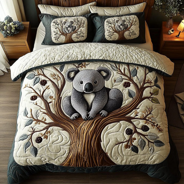 Koala Serenity quilted 3-piece bedding set on a made bed with two matching pillow shams