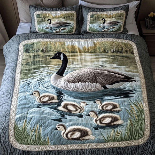 Lake Guardian quilted 3-piece bedding set on a made bed with two matching pillow shams