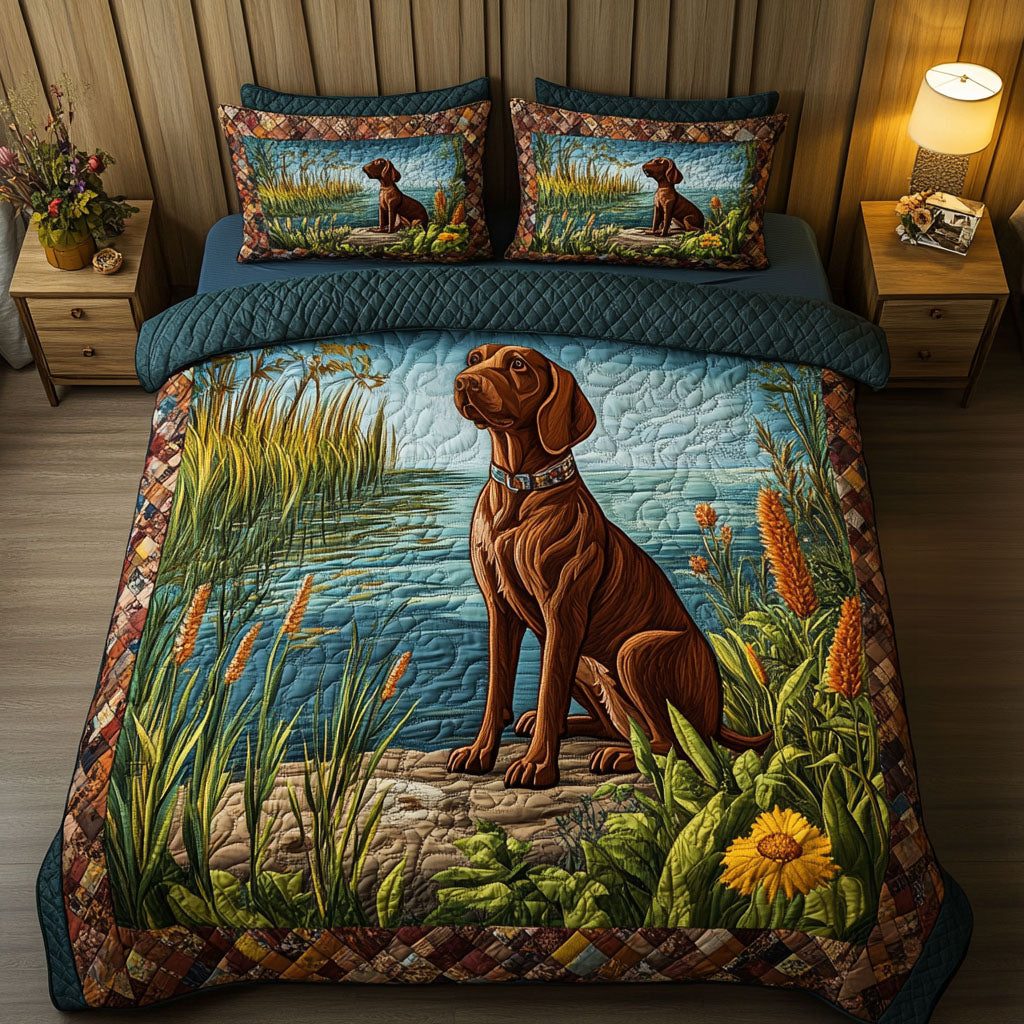 Lakeside GSP quilted 3-piece bedding set on a made bed with two matching pillow shams
