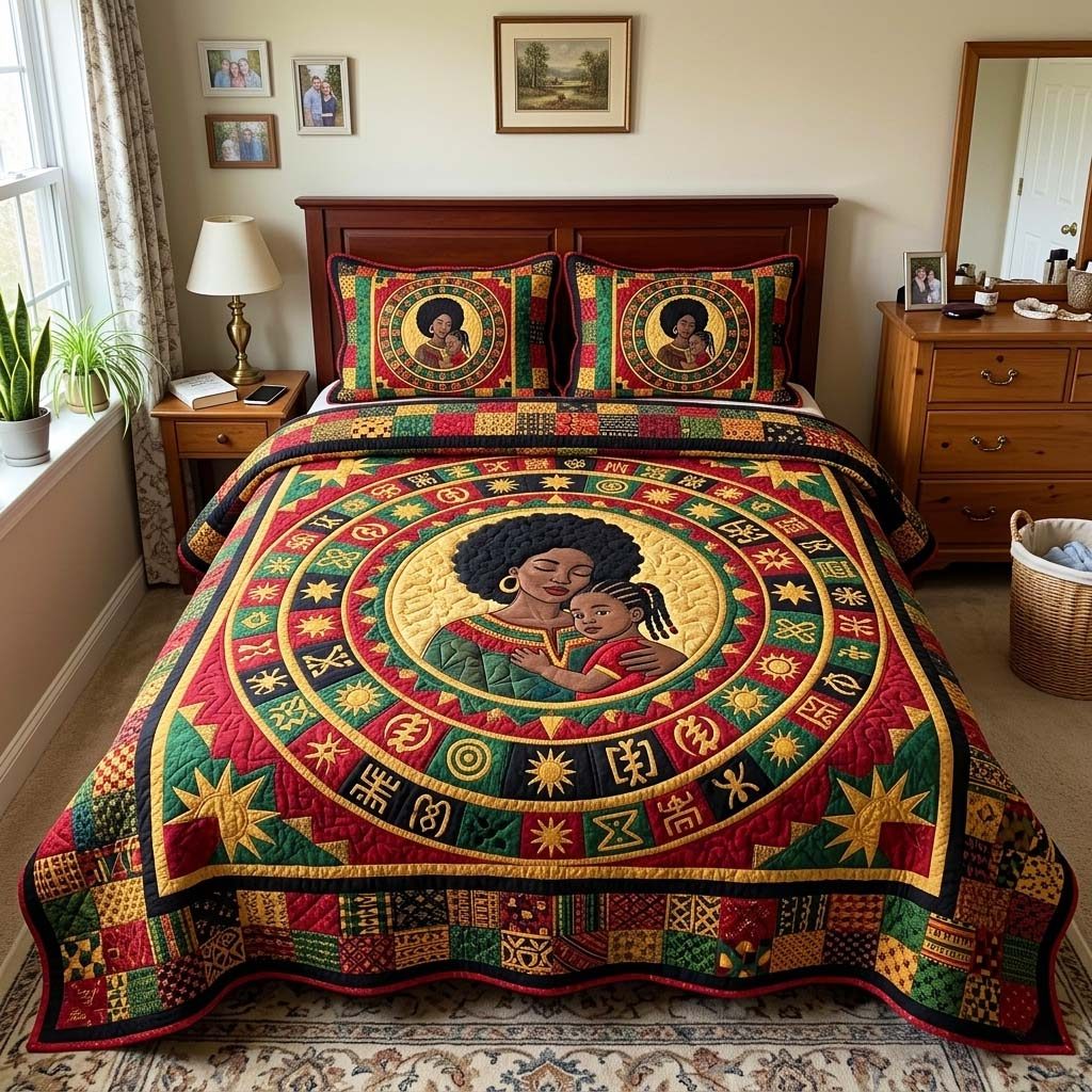 Legacy Bond quilted 3-piece bedding set on a made bed with two matching pillow shams