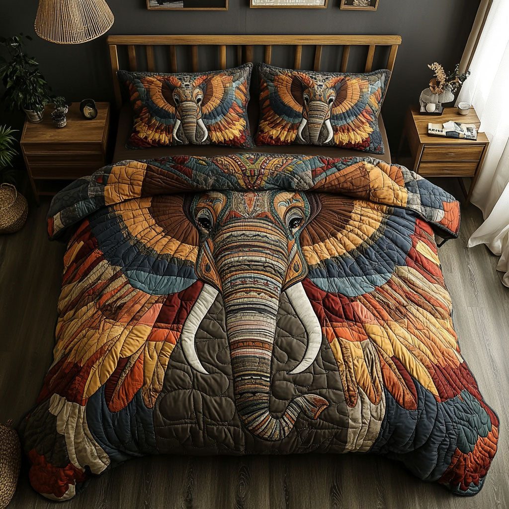 Legends of the Herd quilted 3-piece bedding set on a made bed with two matching pillow shams